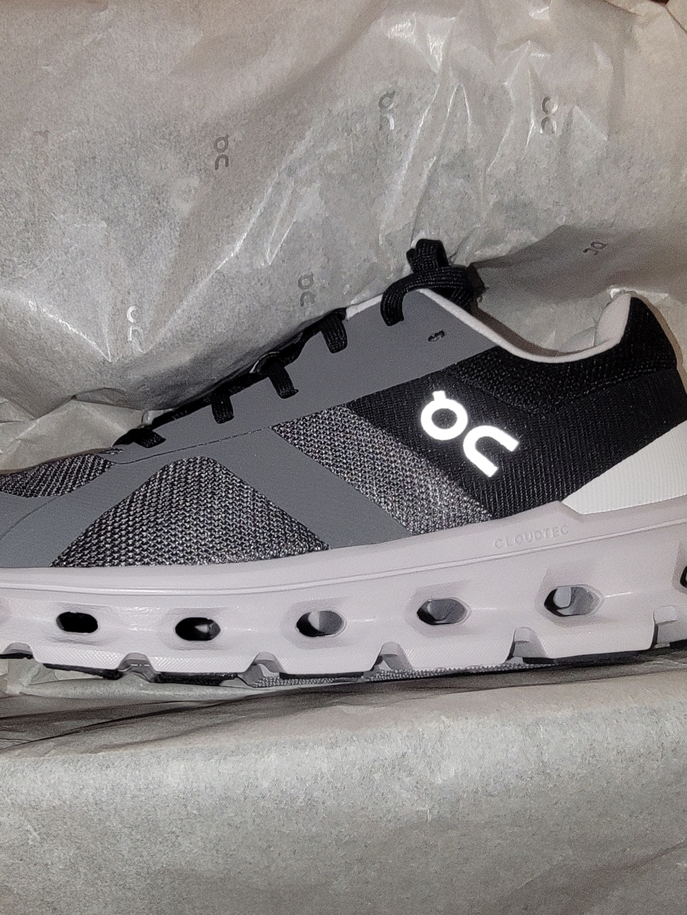 On Women’s Cloudrunner Athletic Shoes - Black & Gray - Picture 7 of 8